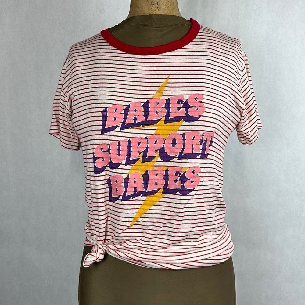 Babes Support Babes Striped Tshirt Sz S Zutter USA Girl Power Tee Red Ringer